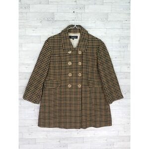 Women's Adele Fado Double Breasted Plaid Coat Jacket Top Size 46 Made in Italy